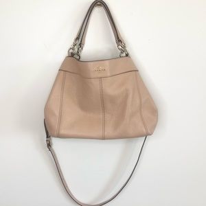 Coach Pebble Leather Lexy Crossbody Shoulder Satchel Purse Bag Pink Beige